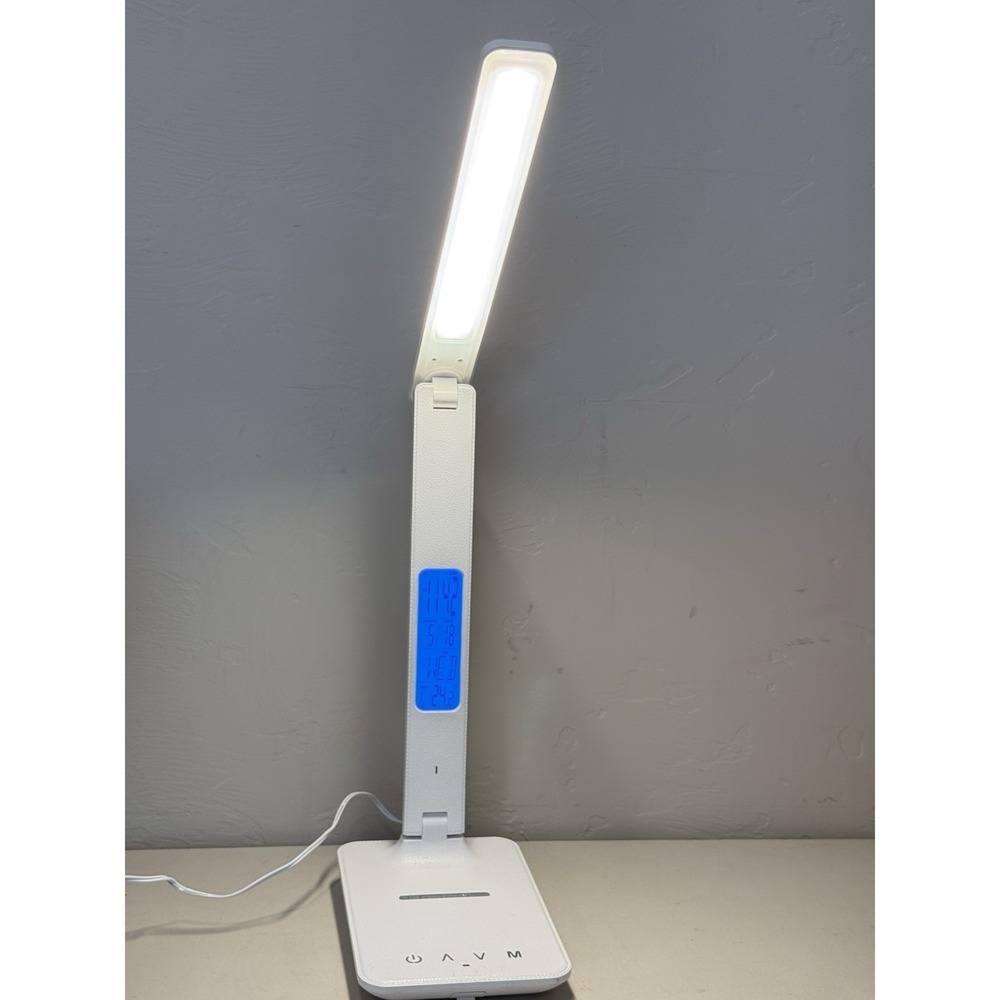 LED Desk Lamp with Smart Features Clock Alarm Date Temper Qi Charging Station - Picture 9 of 12